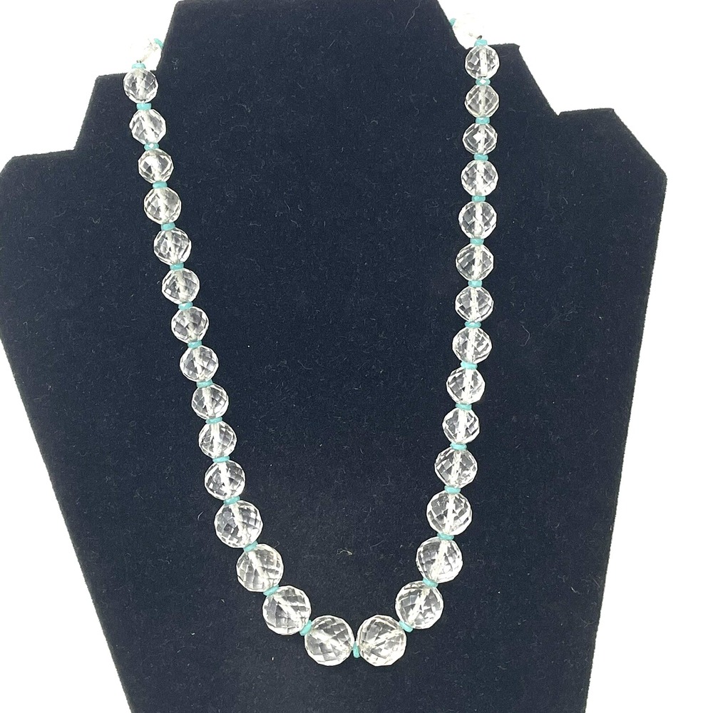 Vintage Art Deco Hand Cut Lead Crystal Bead Necklace 14K Gold Clasp 19" Long